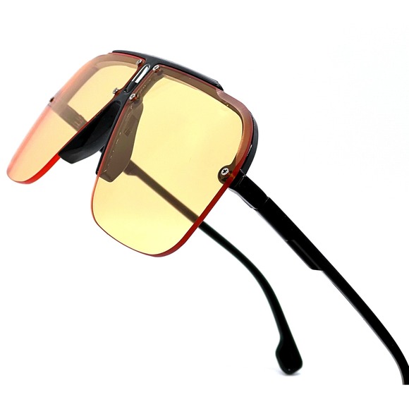 Men Sunglasses Rectangular Rimless Orange Lens Visor Flat Top Fashion Shades New - Picture 1 of 6